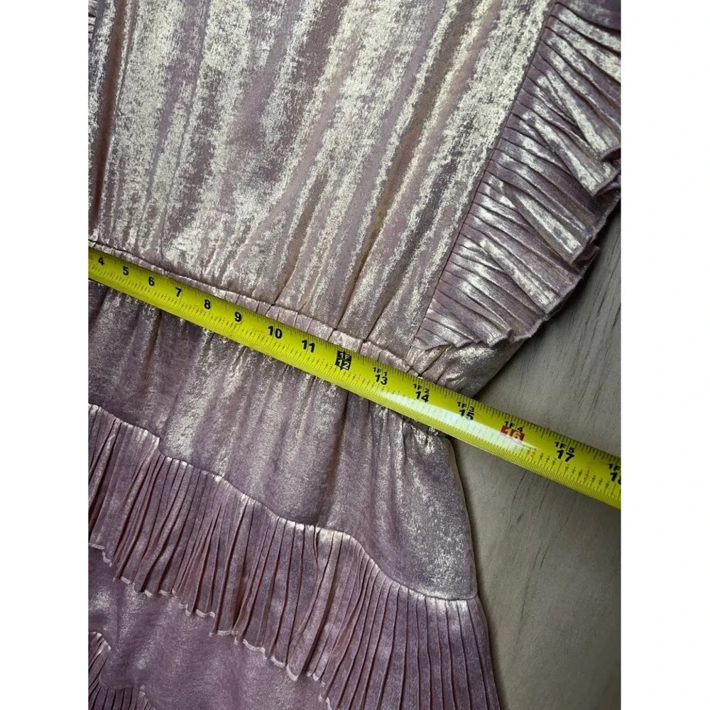TCEC Rose Gold Metallic Pleated Tiered Ruffle Mini Dress Large - Picture 8 of 12